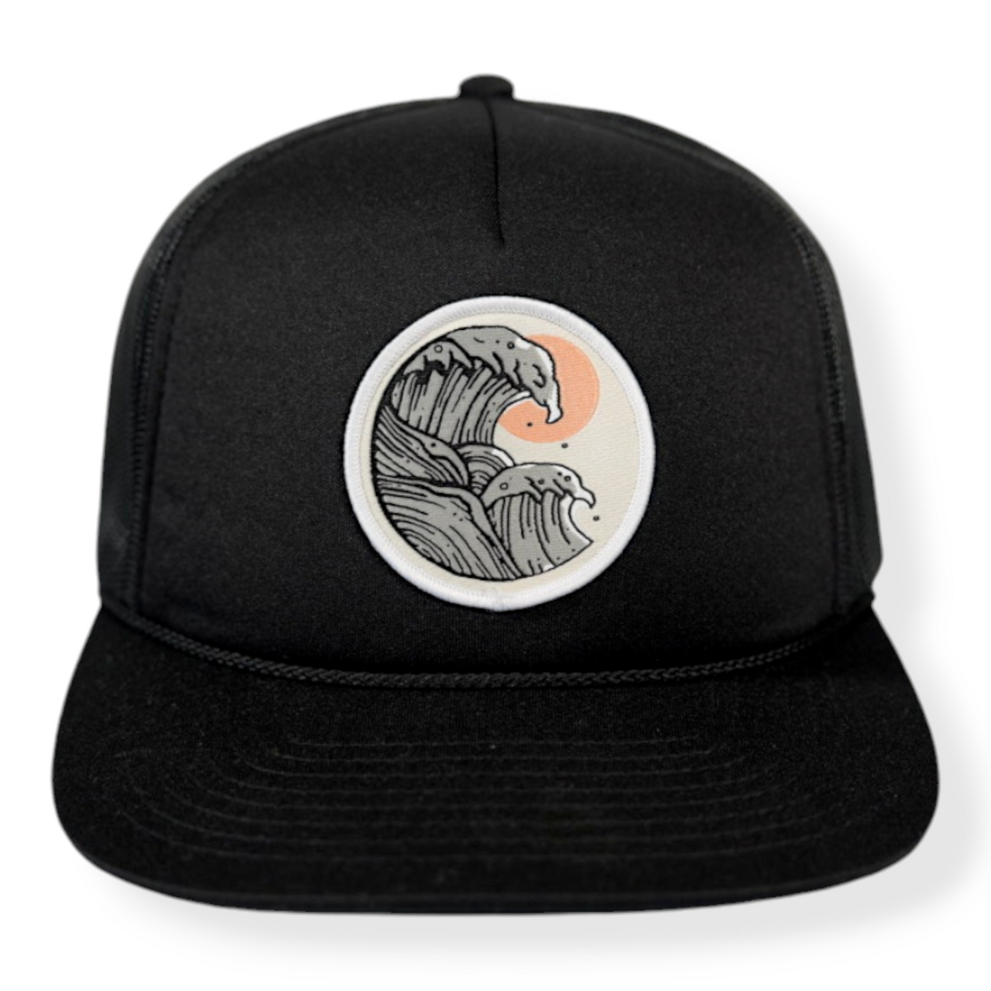 Black Pacific Wave Snapback Trucker Cap
