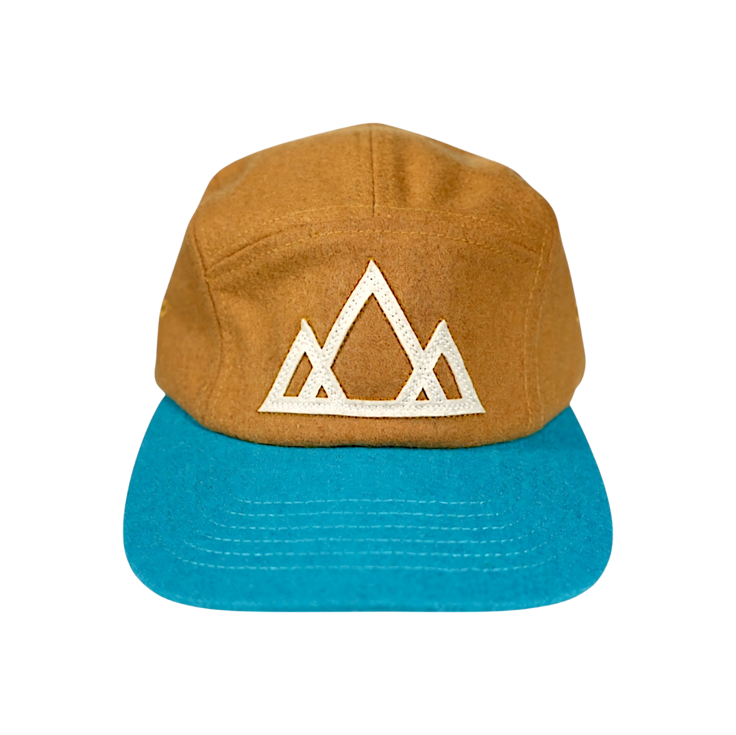 5-Panel Camper Vintage Wool Mountain Cap-Two-Tone Tan & Turquoise