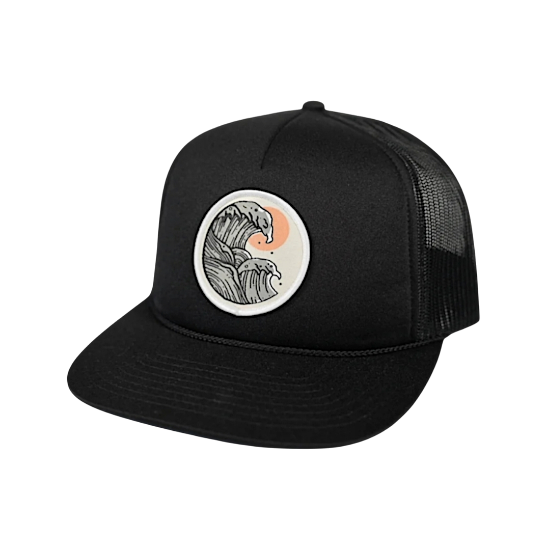 Black Pacific Wave Snapback Trucker Cap