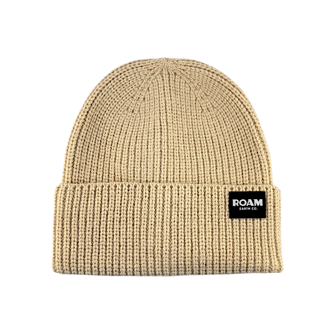 Classic Ribbed Knit Merino Wool Beige Beanie