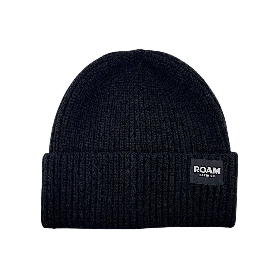 Classic Ribbed Knit Merino Wool Black Beanie