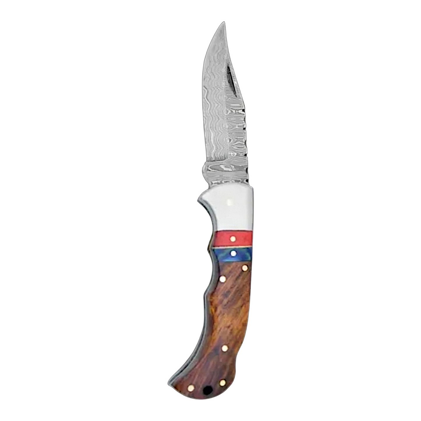 Damascus Steel and Walnut Wood Pocket Knife