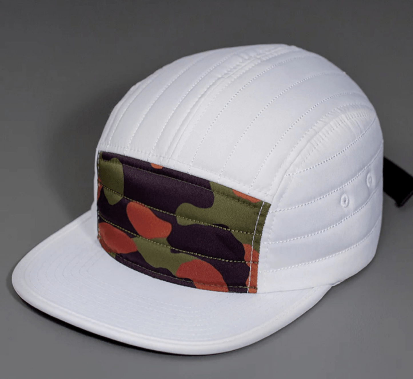 Dawn Patrol 5 panel Camo and White Quilted Cap - Roam Earth Co.