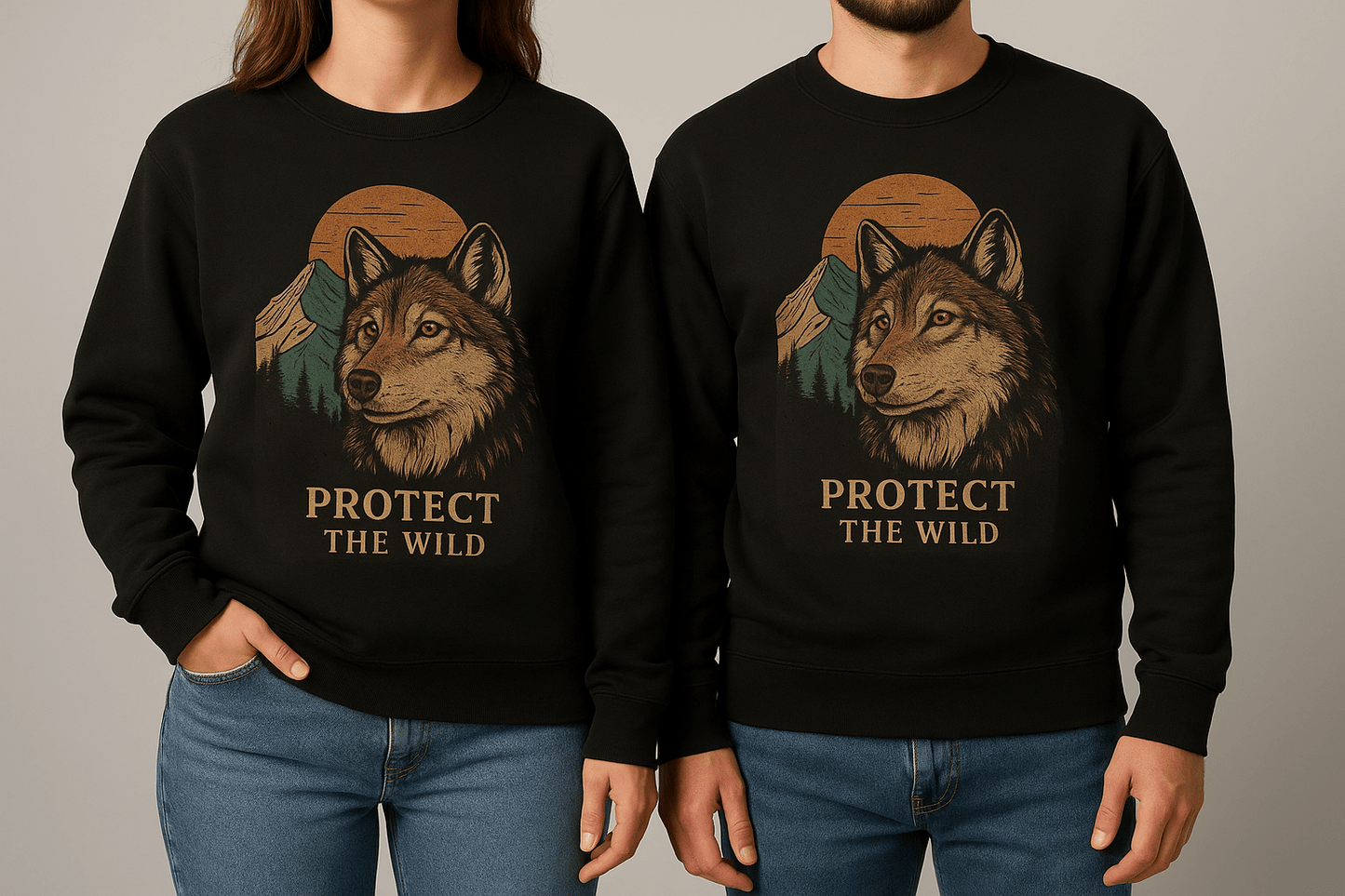 Protect the Wild Wolf Crewneck Black Unisex Sweatshirt - Roam Earth Co.