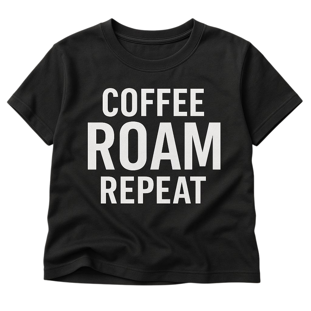 Camiseta corta negra para mujer COFFEE ROAM REPEAT