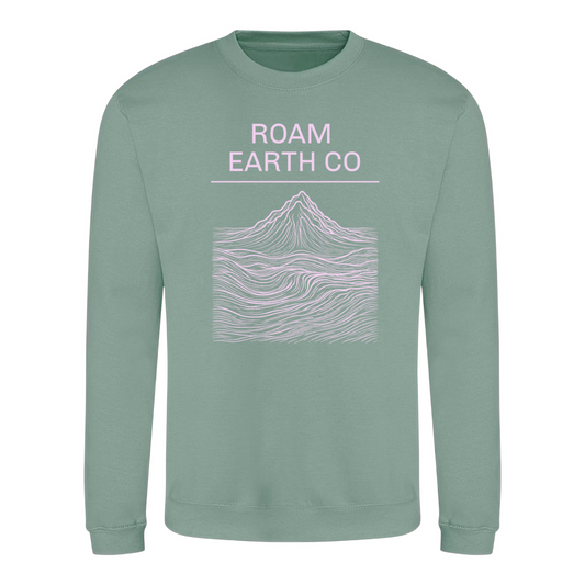 Sudadera con cuello redondo topográfica Roam Earth Co. Verde polvo