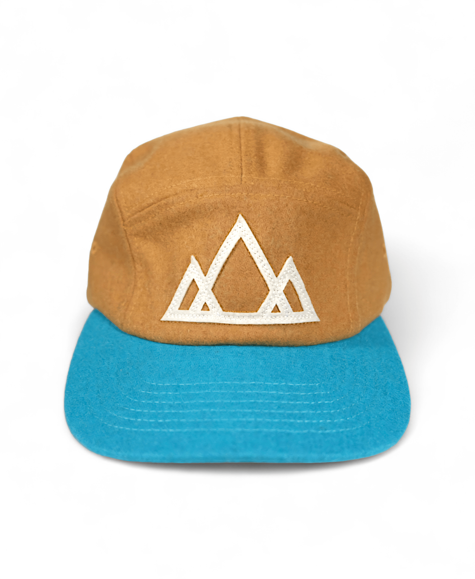 5 - Panel Camper Vintage Wool Mountain Cap - Two - Tone Tan & Turquoise - Roam Earth Co.