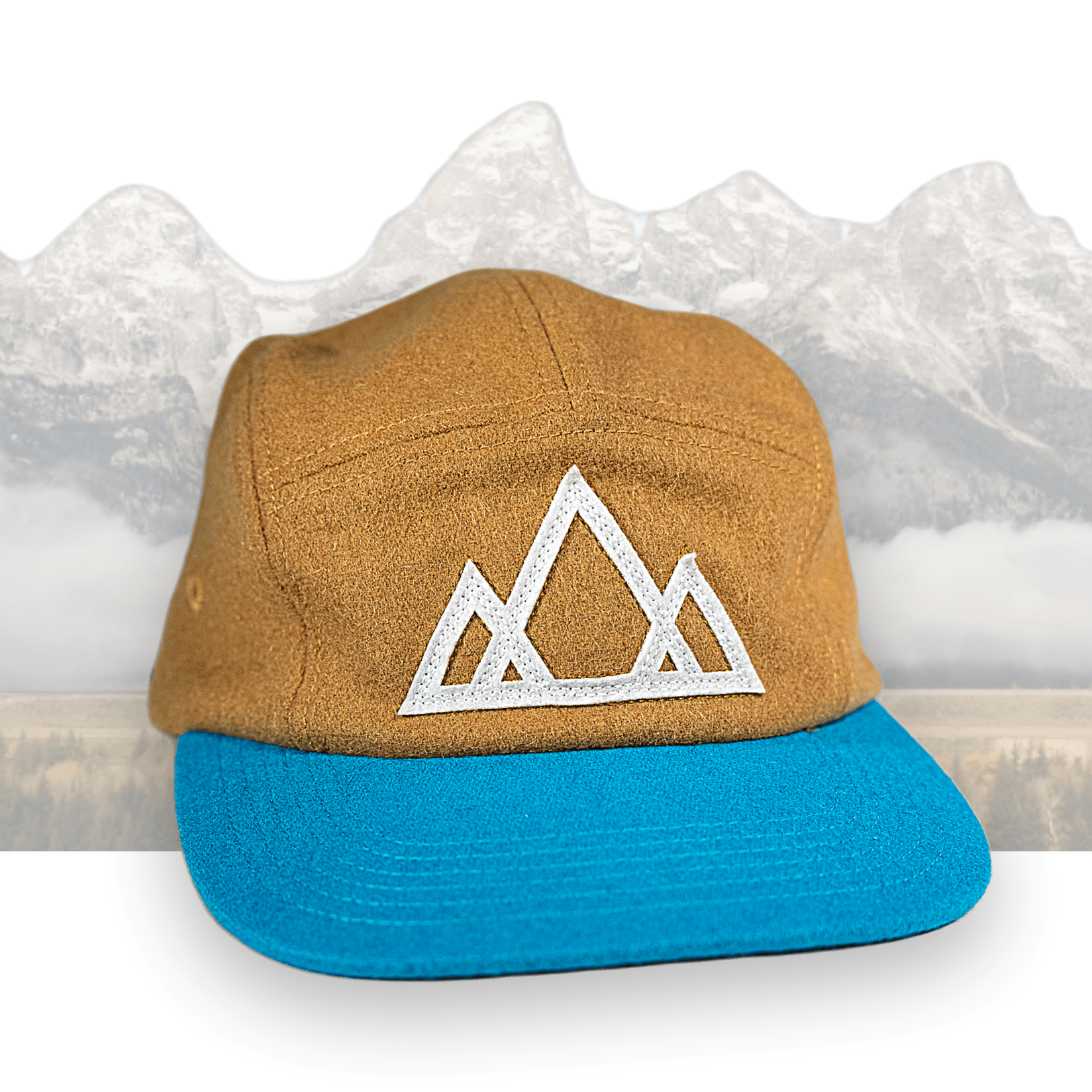 5 - Panel Camper Vintage Wool Mountain Cap - Two - Tone Tan & Turquoise - Roam Earth Co.