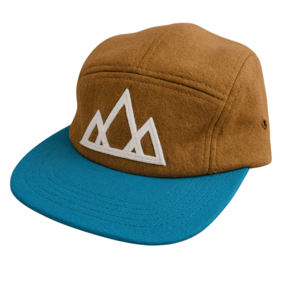 5 - Panel Camper Vintage Wool Mountain Cap - Two - Tone Tan & Turquoise - Roam Earth Co.