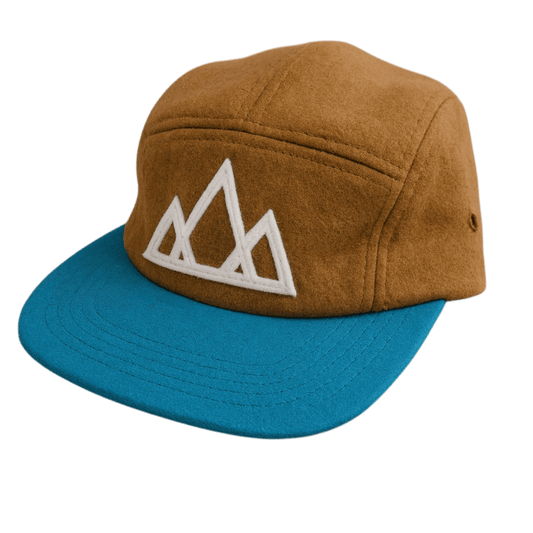 5 - Panel Camper Vintage Wool Mountain Cap - Two - Tone Tan & Turquoise - Roam Earth Co.