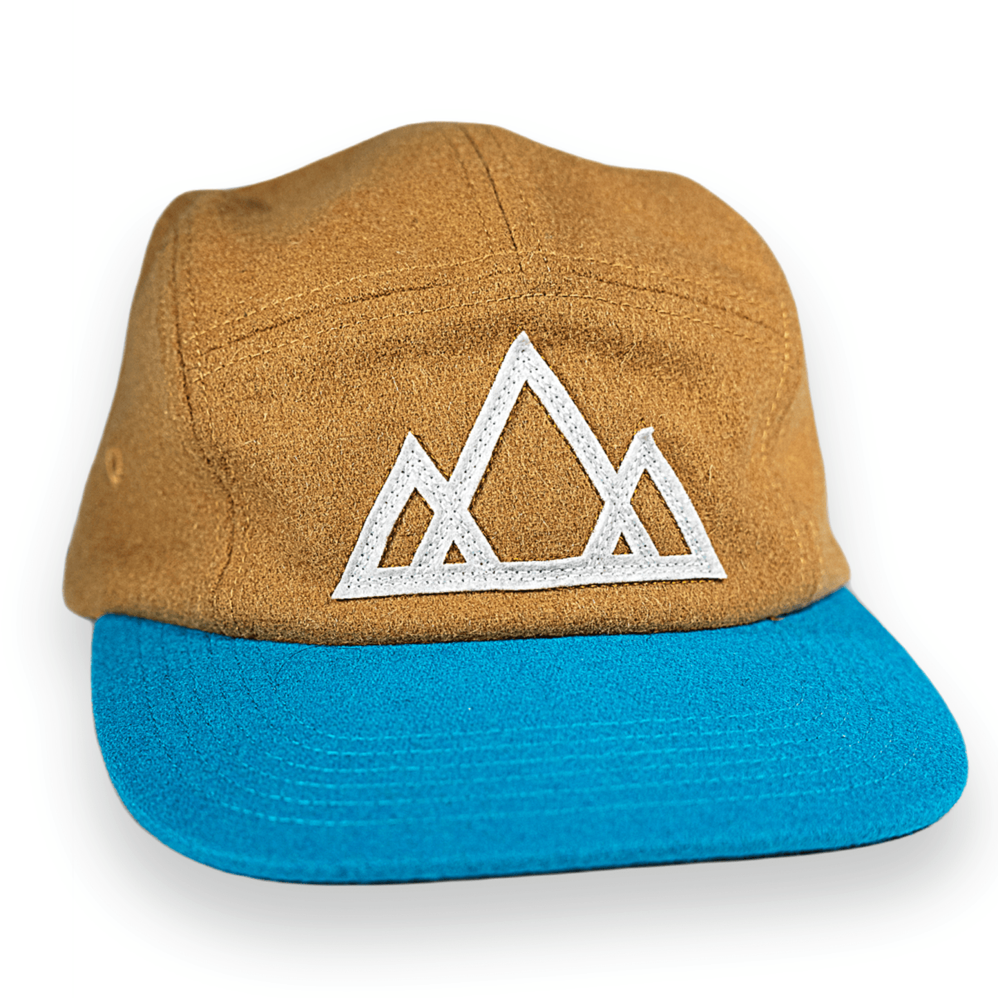 5 - Panel Camper Vintage Wool Mountain Cap - Two - Tone Tan & Turquoise - Roam Earth Co.