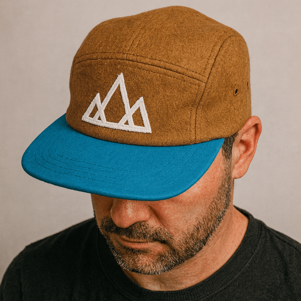 5 - Panel Camper Vintage Wool Mountain Cap - Two - Tone Tan & Turquoise - Roam Earth Co.