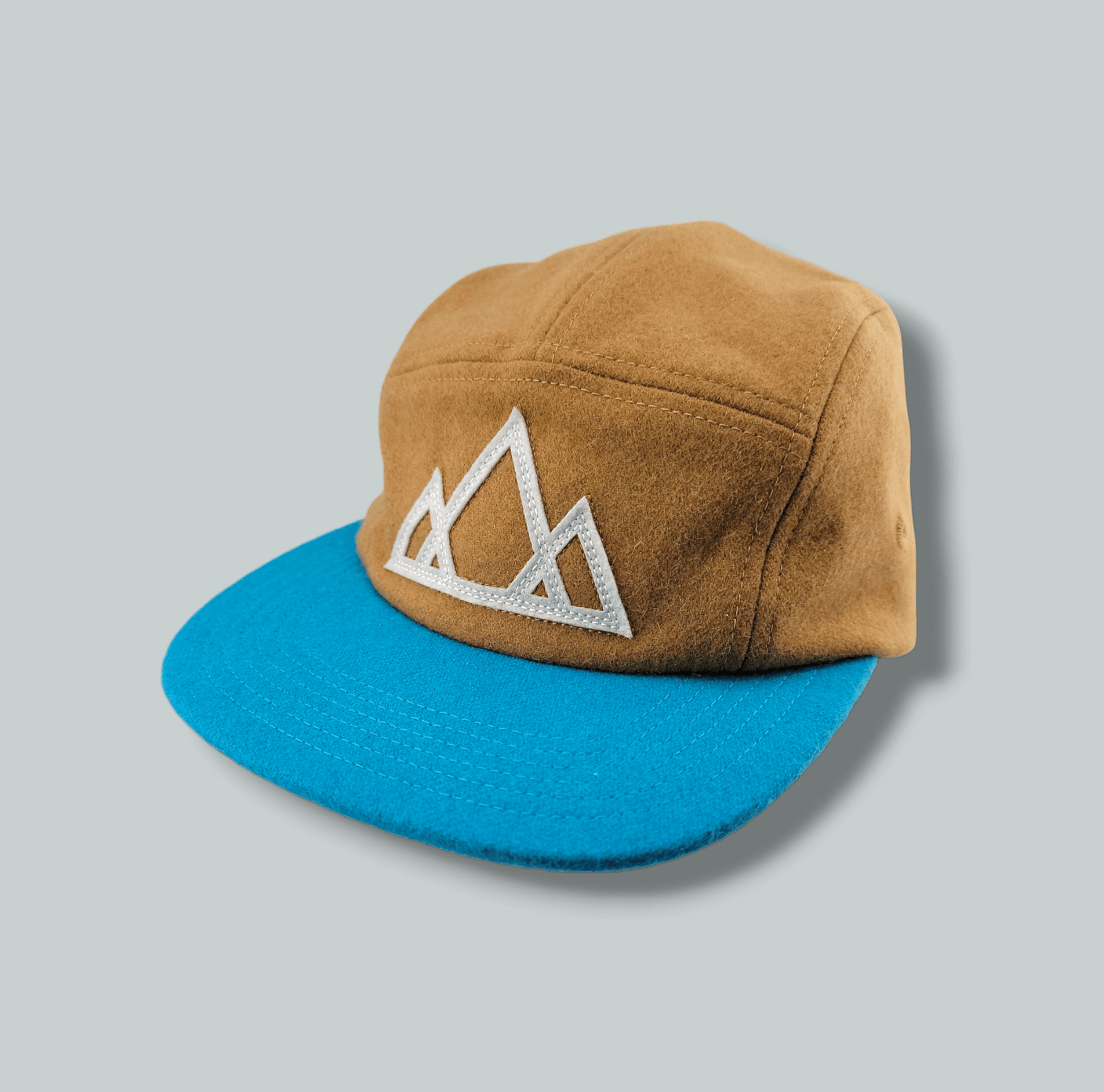 5 - Panel Camper Vintage Wool Mountain Cap - Two - Tone Tan & Turquoise - Roam Earth Co.