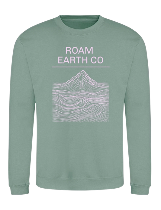 Sudadera con cuello redondo topográfica Roam Earth Co. Verde polvo