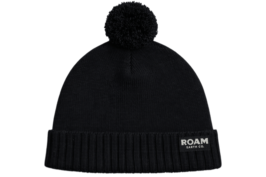 Black Pom Wool Beanie - Roam Earth Co.