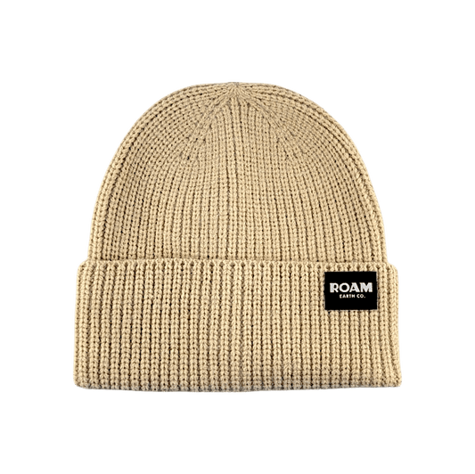 Classic Ribbed Knit Merino Wool Beige Beanie - Roam Earth Co.