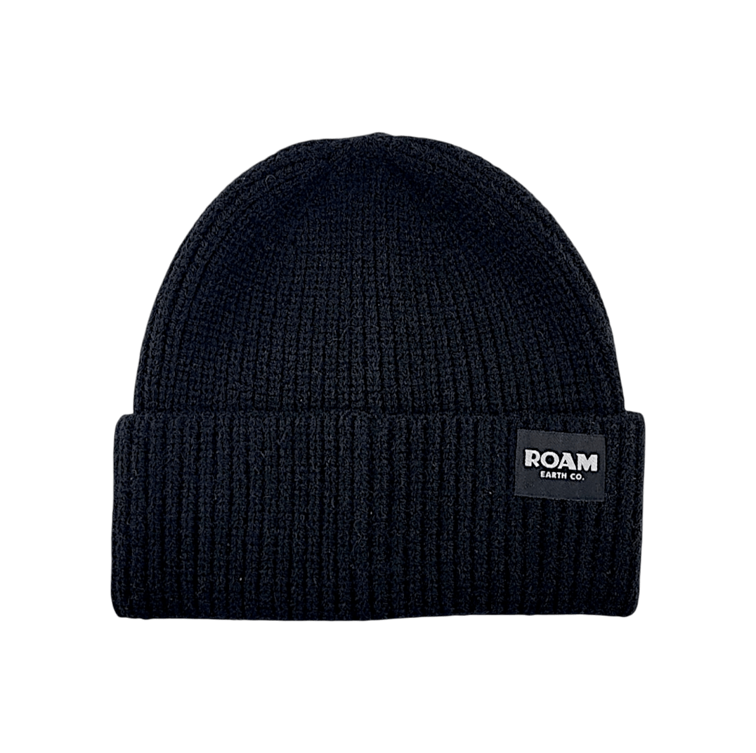 Classic Ribbed Knit Merino Wool Black Beanie - Roam Earth Co.
