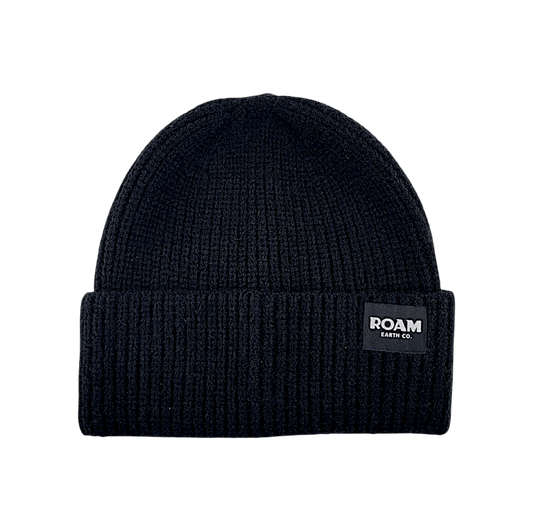Classic Ribbed Knit Merino Wool Black Beanie - Roam Earth Co.