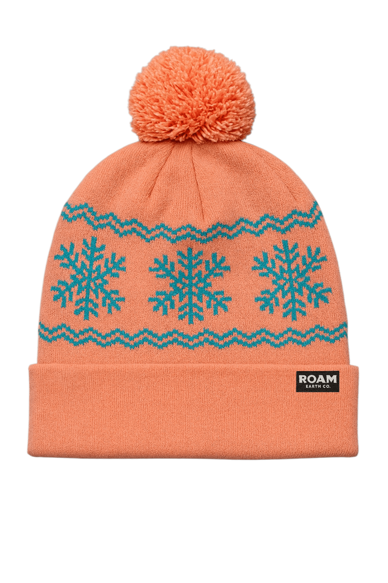 Coral and Seafoam Pom Snowflake Beanie - Roam Earth Co.