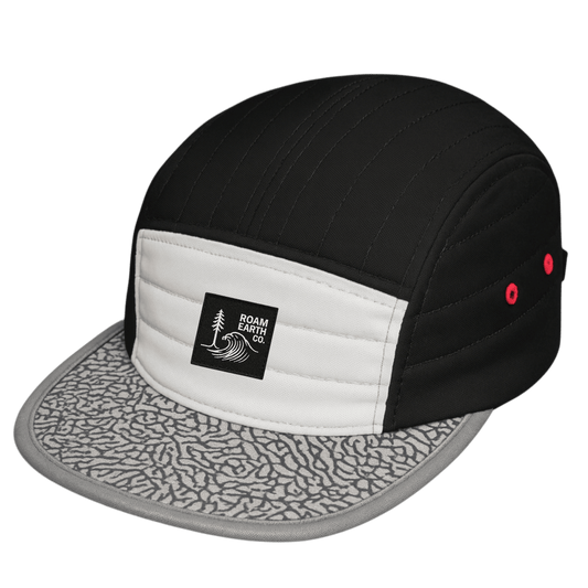 Dawn Patrol 5 Panel Black and White Quilted Cap - Roam Earth Co.