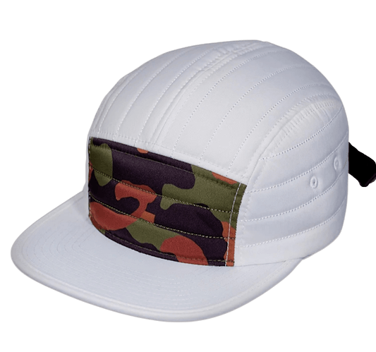 Dawn Patrol 5 panel Camo and White Quilted Cap - Roam Earth Co.