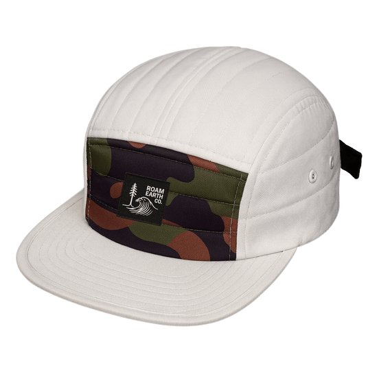 Dawn Patrol 5 panel Camo and White Quilted Cap - Roam Earth Co.