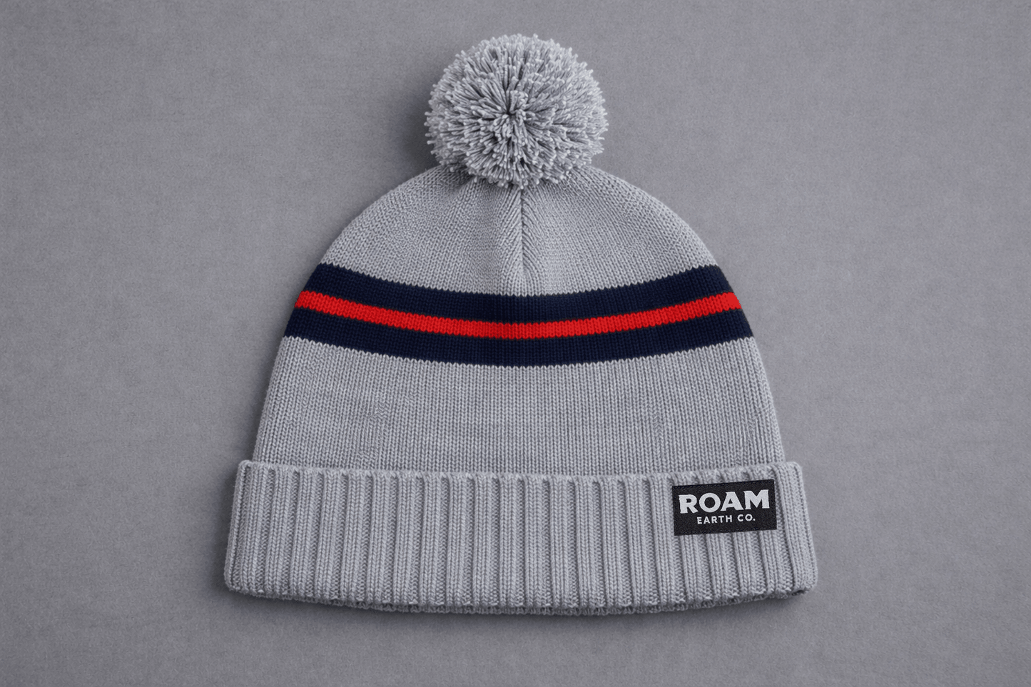 Heather Grey and Navy Pom Wool Beanie - Roam Earth Co.