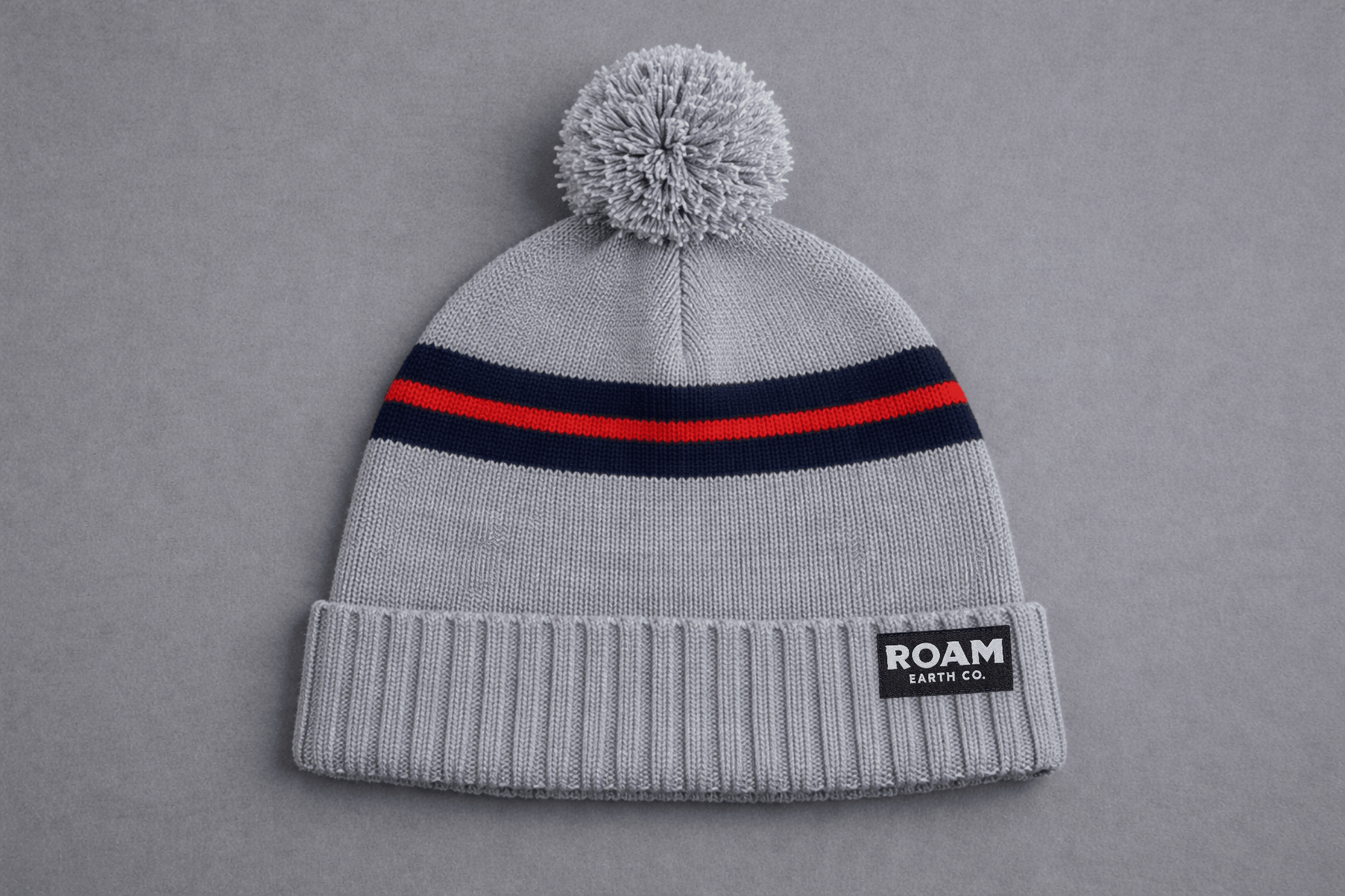 Heather Grey and Navy Pom Wool Beanie - Roam Earth Co.