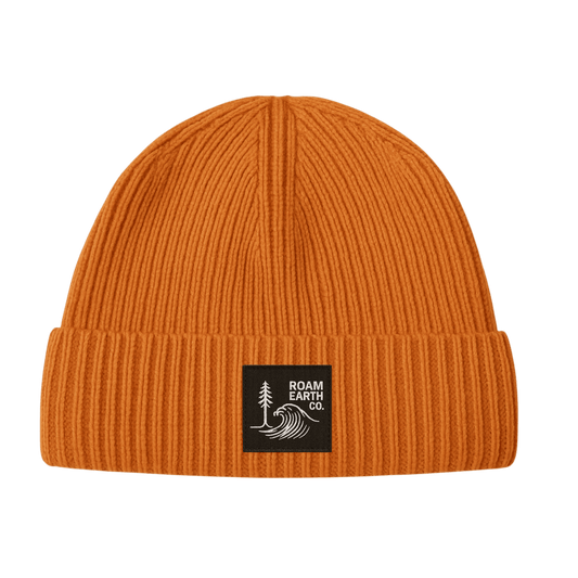 Merino Wool Short Fisherman Orange Beanie - Roam Earth Co.
