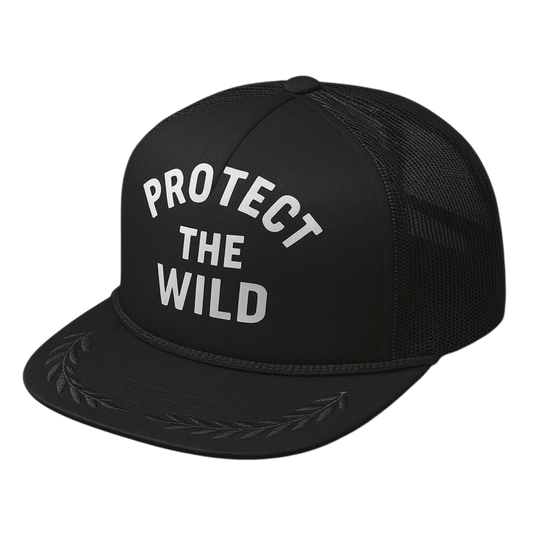 Protect The Wild Black Snapback Trucker Cap - Roam Earth Co.