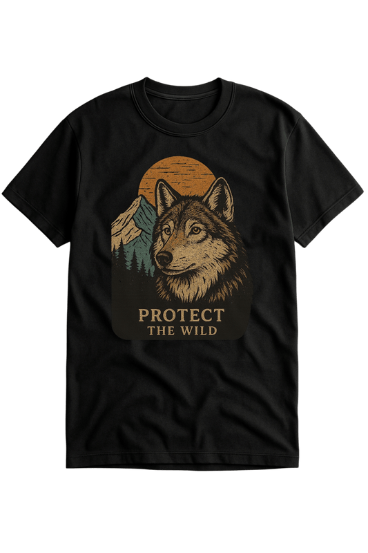 Protect The Wild Wolf Black Unisex Crew Neck T-Shirt - Roam Earth Co.