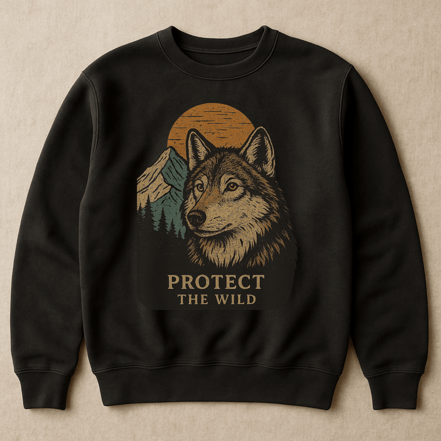 Protect the Wild Wolf Crewneck Black Unisex Sweatshirt - Roam Earth Co.