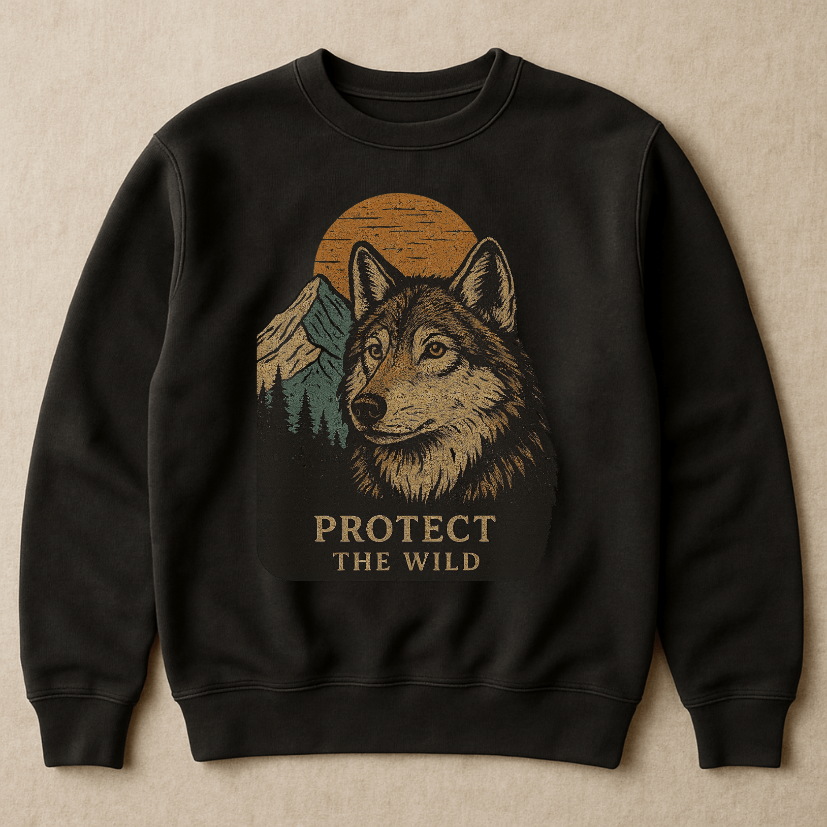 Protect the Wild Wolf Crewneck Black Unisex Sweatshirt - Roam Earth Co.