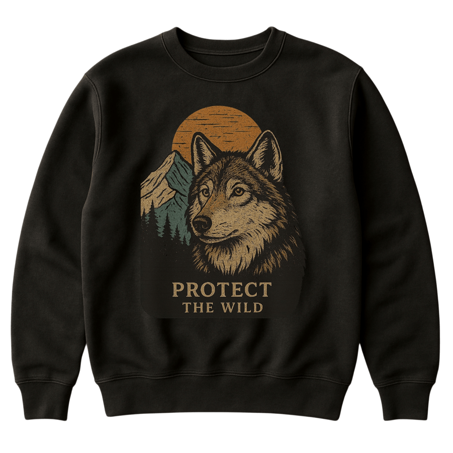 Protect the Wild Wolf Crewneck Black Unisex Sweatshirt - Roam Earth Co.