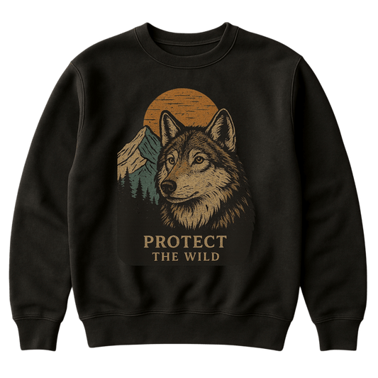 Protect the Wild Wolf Crewneck Black Unisex Sweatshirt - Roam Earth Co.