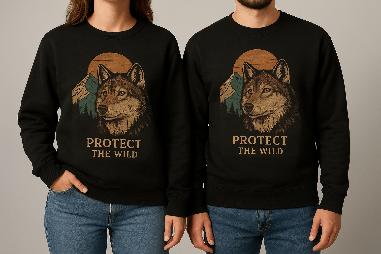 Protect the Wild Wolf Crewneck Black Unisex Sweatshirt - Roam Earth Co.