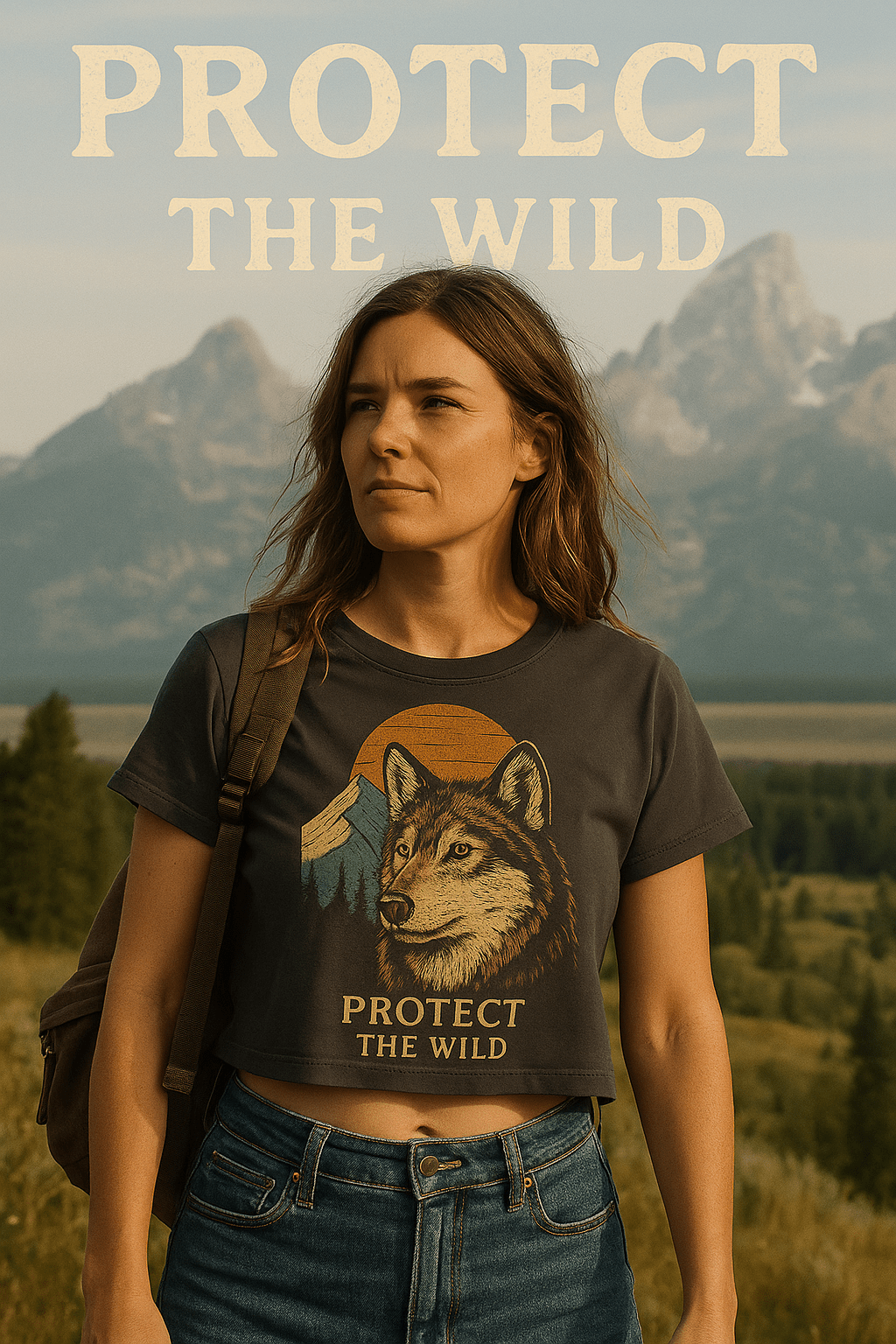 Protect The Wild Women's Black Crop Tee - Roam Earth Co.