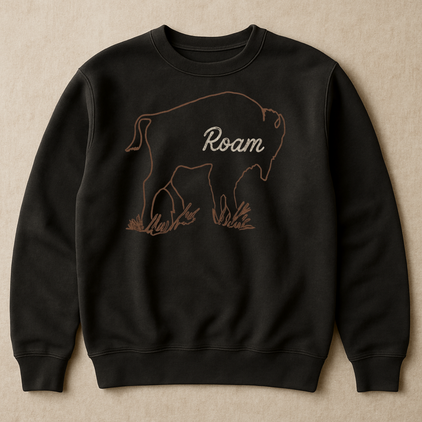 Roam Bison Crewneck Black Unisex Sweatshirt