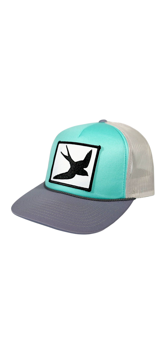 Sea Foam and Grey Swallow Trucker Cap