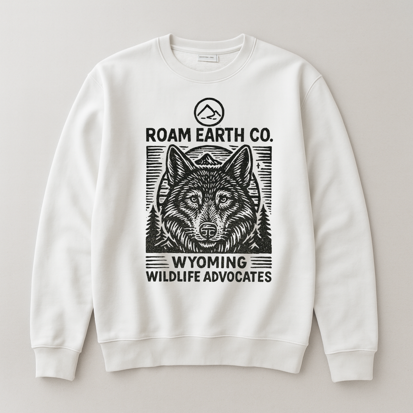 Wolf Block Print Crewneck White Unisex Sweatshirt