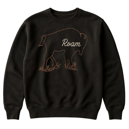 Roam Bison Crewneck Black Unisex Sweatshirt