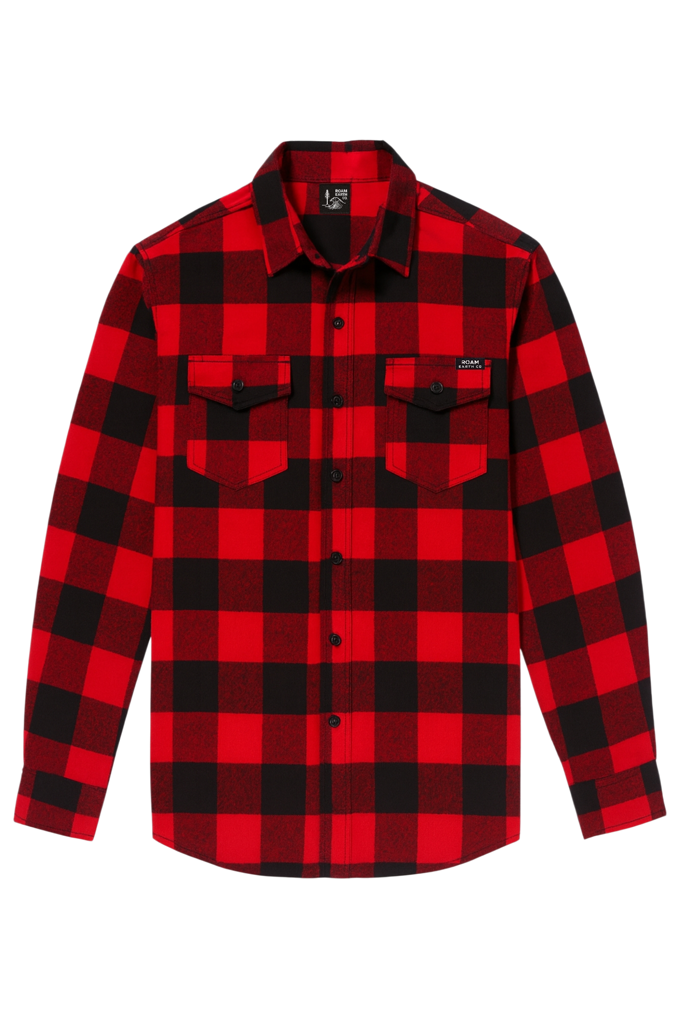 Men's Pocket Red and Black Flannel Shirt