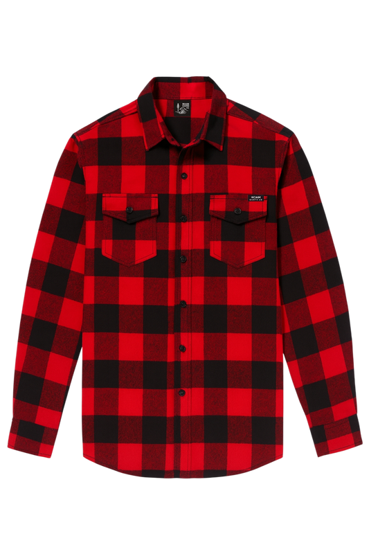 Men's Pocket Red and Black Flannel Shirt