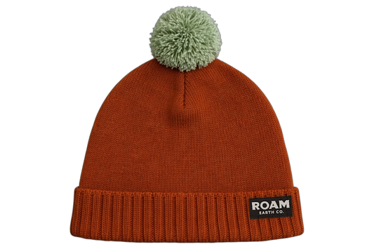 Rust and Sage Pom Wool Beanie