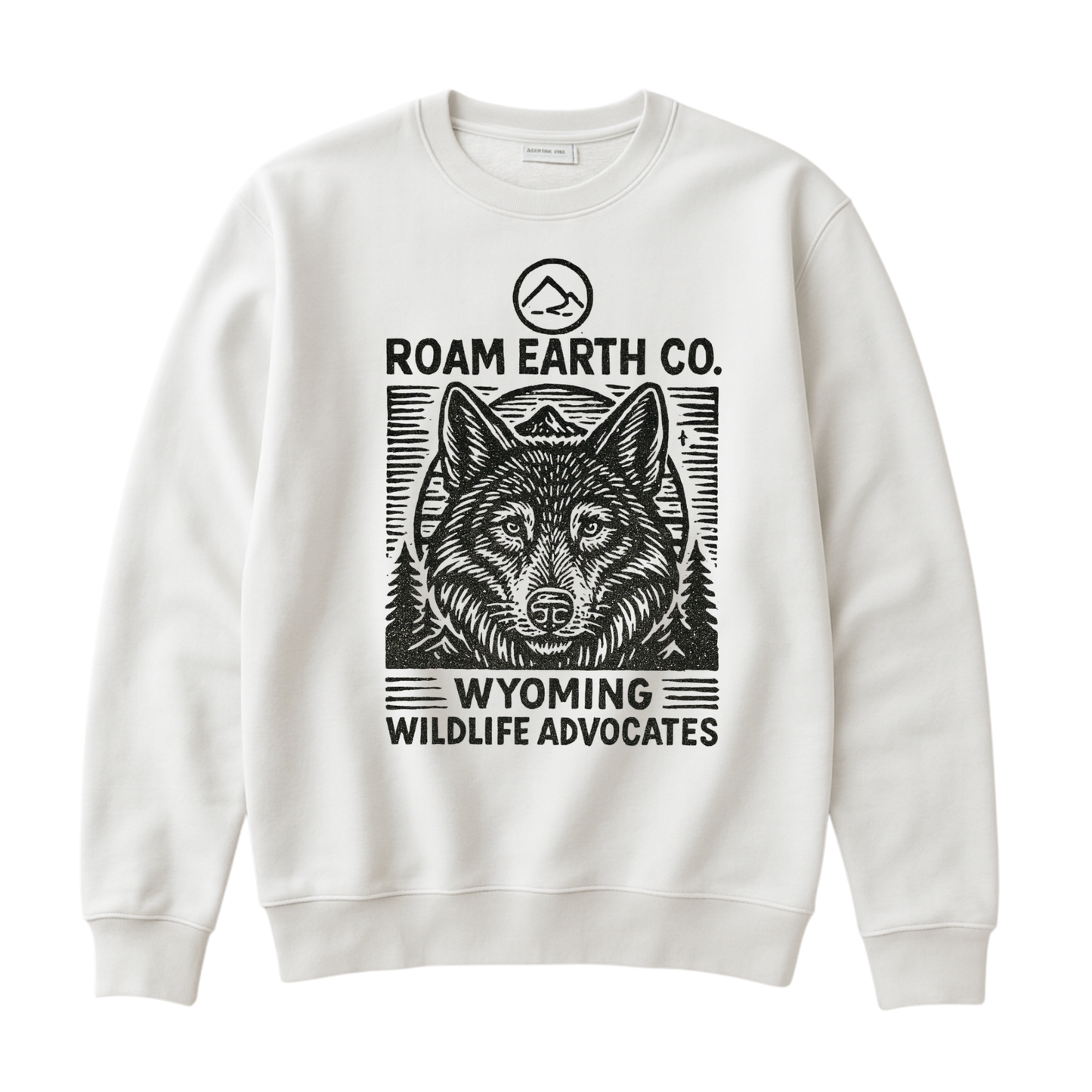 Wolf Block Print Crewneck White Unisex Sweatshirt