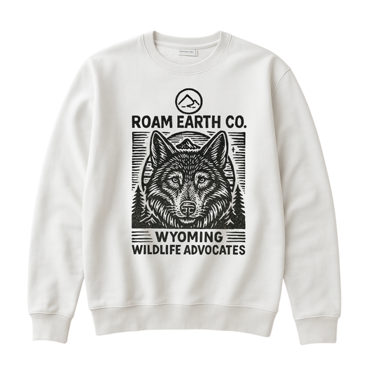Wolf Block Print Crewneck White Unisex Sweatshirt