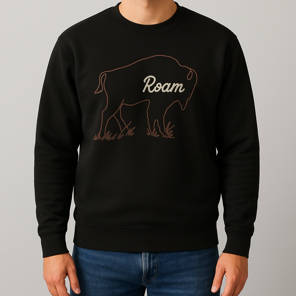 Roam Bison Crewneck Black Unisex Sweatshirt