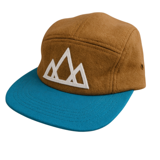 5-Panel Camper Vintage Wool Mountain Cap-Two-Tone Tan & Turquoise