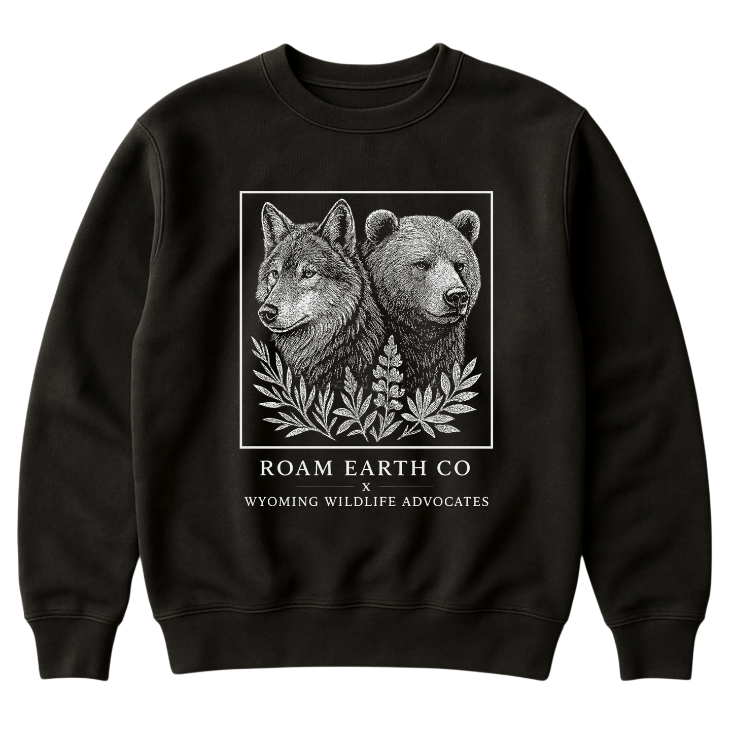 Wolf and Grizzly Crewneck Black Unisex Sweatshirt