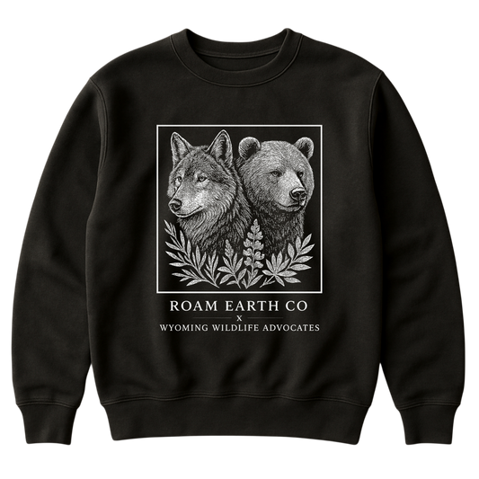 Wolf and Grizzly Crewneck Black Unisex Sweatshirt